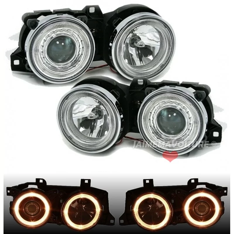 Phares avants pour BMW E30 Angel eyes chrome