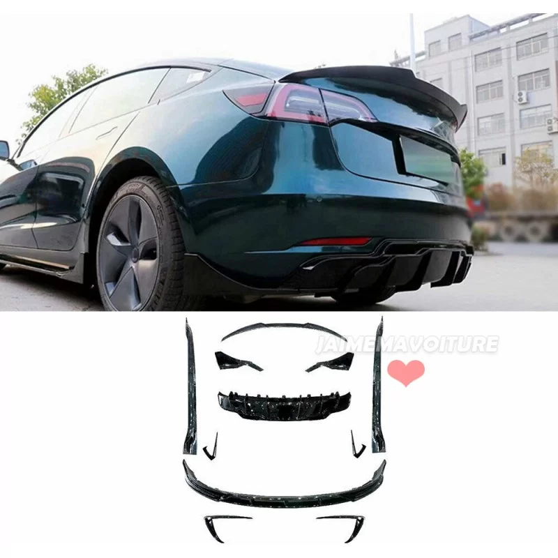 Kit carrosserie sport pour Tesla Model 3 noir verni Kit carrosserie sport pour Tesla Model 3 noir verni