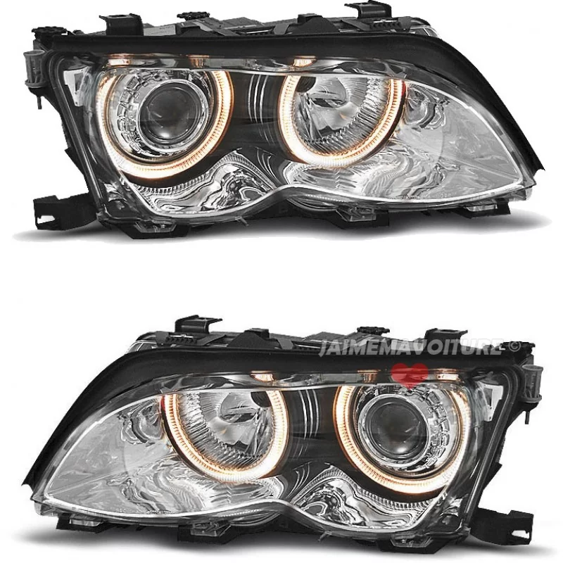 Phares avants tuning angel eyes pour BMW Série 3 E46 2001-2005 Phares avants tuning angel eyes pour BMW Série 3 E46 2001-2005