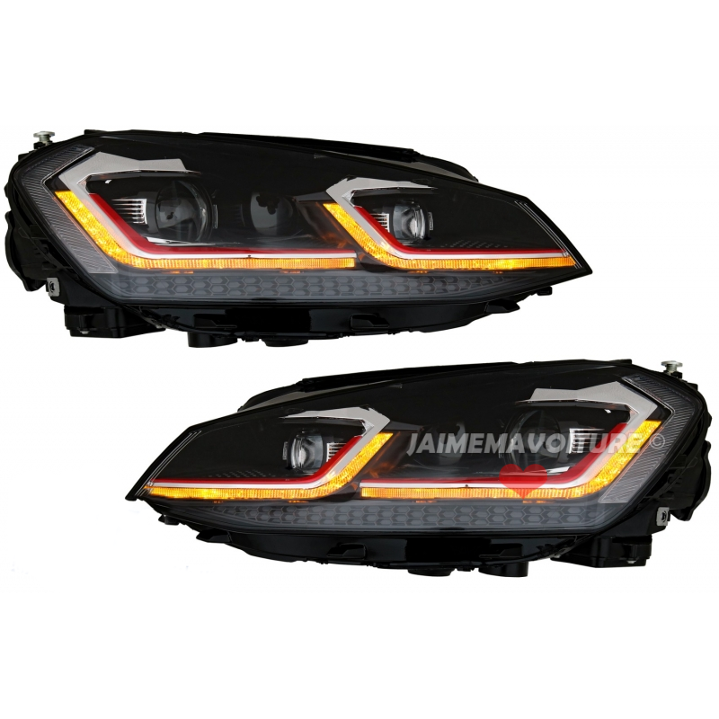 Phare avant led xénon pour VW Golf 7 look Golf 7.5 GTI Lisseret Rouge Phare avant led xénon pour VW Golf 7 look Golf 7.5 GTI Lisseret Rouge