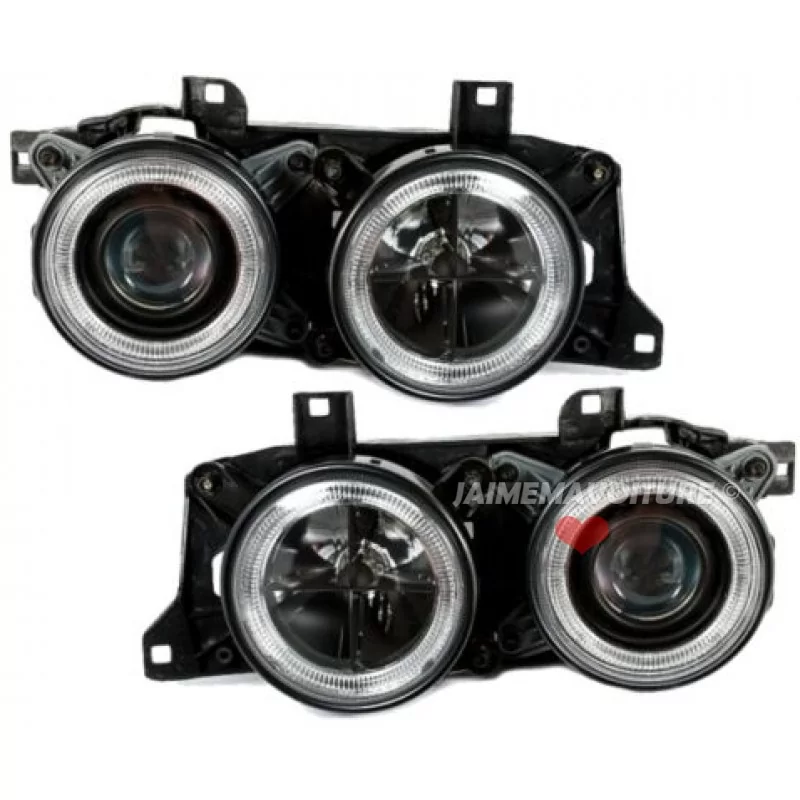 Phares avants Angel eyes pour BMW E34 E32 Noir