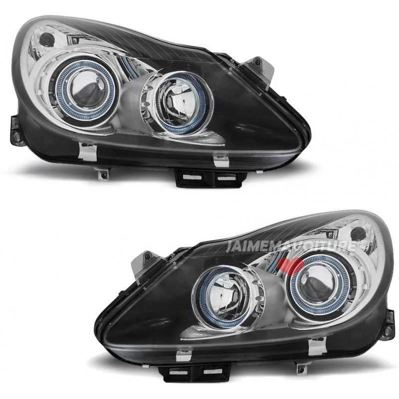 Phares avants Angel eyes pour Opel Corsa D Noir