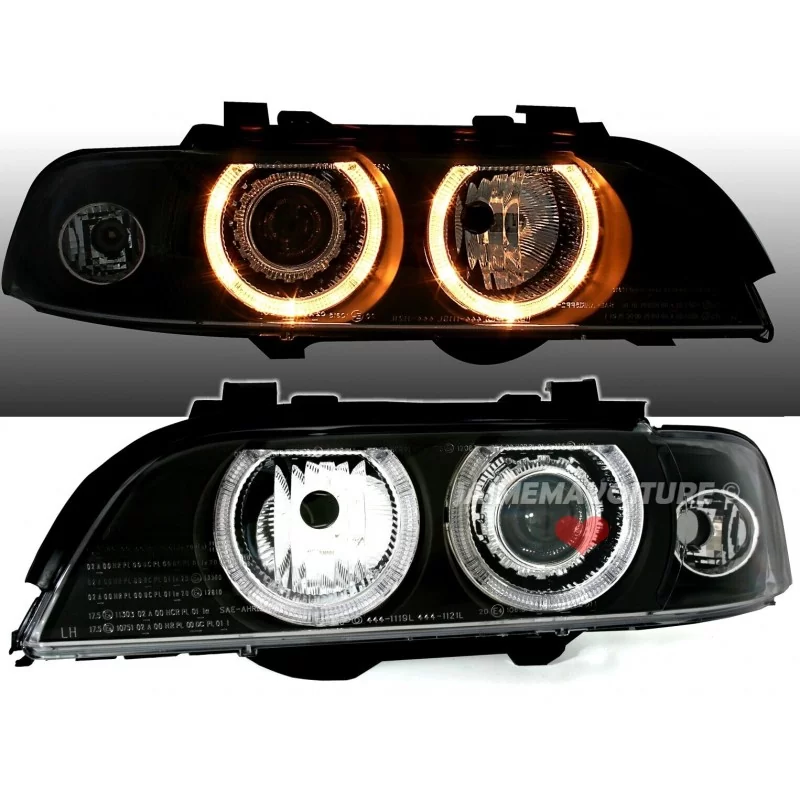 Phares avants angel eyes pour BMW Série 5 xénon noir 1995-2000