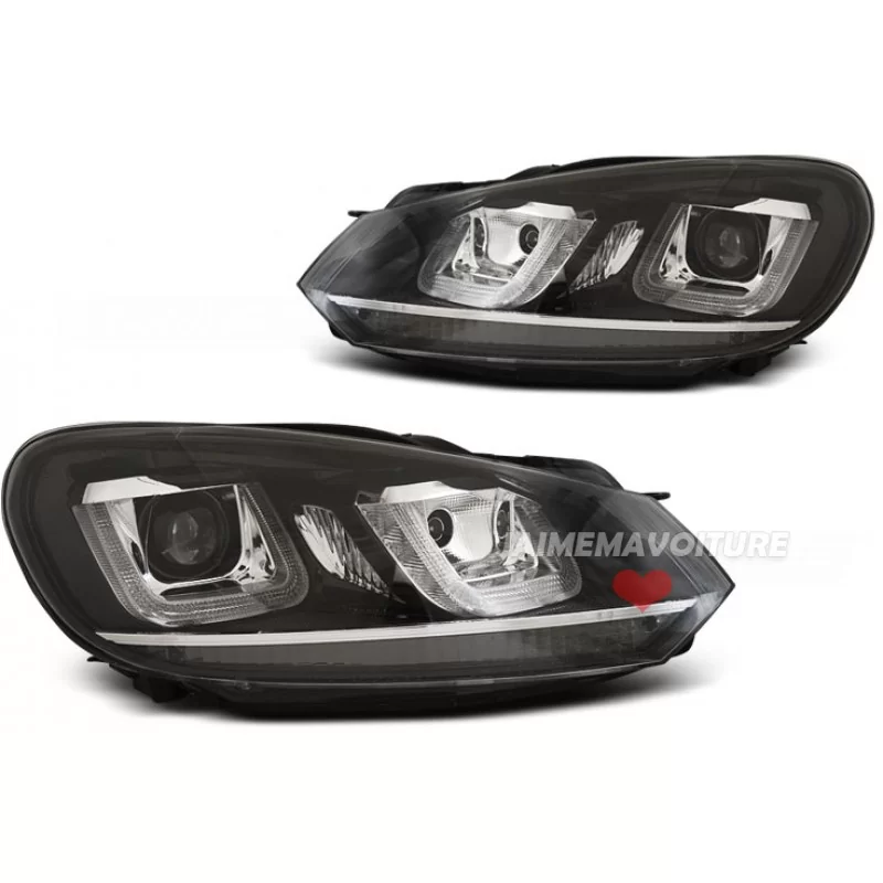 Frontscheinwerfer für Golf 6 Look Golf 7 U-LED - Schwarz