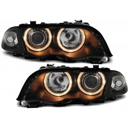 Headlights Angel eyes for BMW E46 98-01 black sedan front