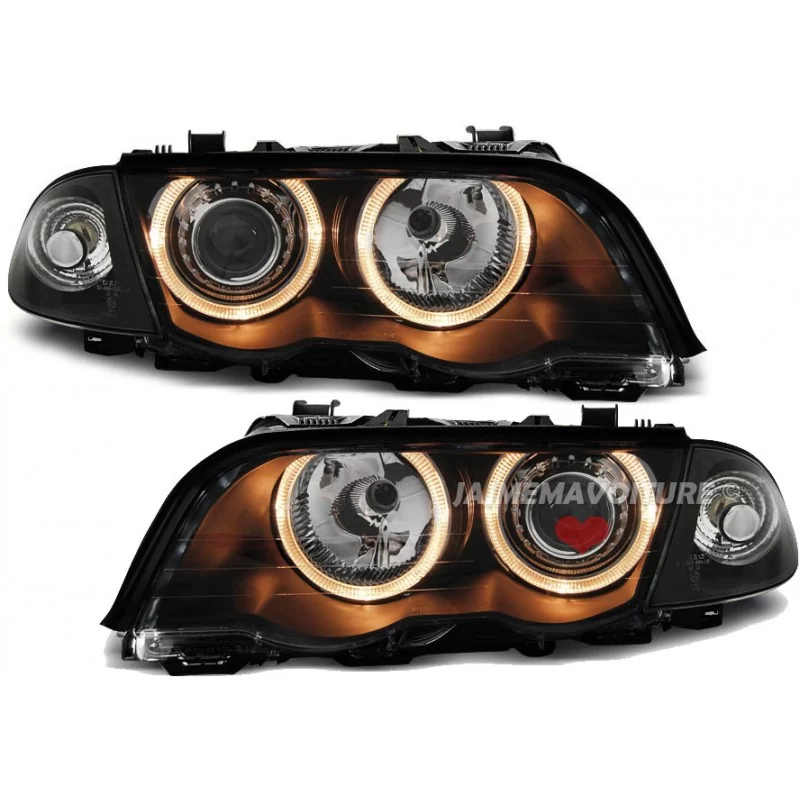 Scheinwerfer Angel Eyes für BMW E46 98-01 schwarz Limousine vorne