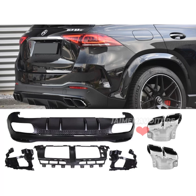 Diffuseur avec embouts échappements chromes pour Mercedes GLE look 63 AMG V167