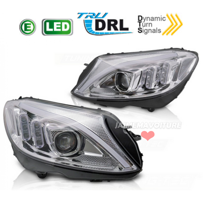 Chrome LED headlights for Mercedes C-Class W205 2014 2018