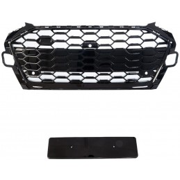 Calandre look RS4 noire vernie pour AUDI A4 / S4 / SLINE B9 2019-2023 - Avec caméra