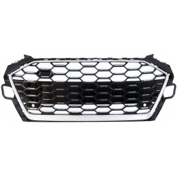 Svartgrå grill look RS4 för AUDI A4 / S4 / SLINE B9 2019-2023 - Med kamera