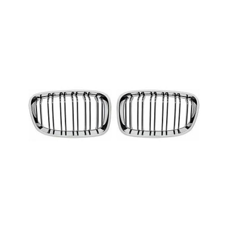 Grilles pour BMW série 1 2011-2015 - Double barre chrome Grilles pour BMW série 1 2011-2015 - Double barre chrome