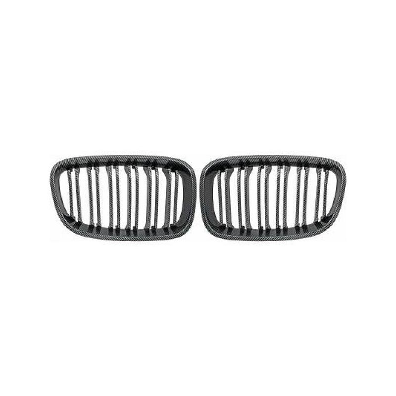 Grilles pour BMW série 1 2011-2015 - Double barre carbone Grilles pour BMW série 1 2011-2015 - Double barre carbone