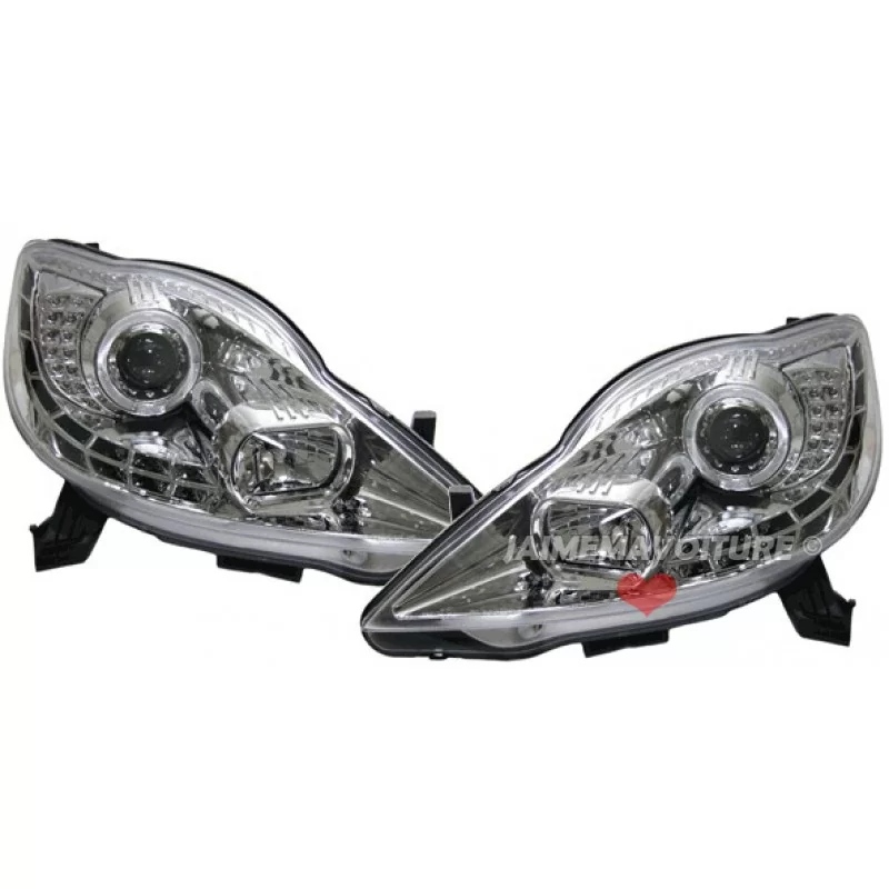 Phares avants Angel eyes CCFL Led Peugeot 107 Led Chrome