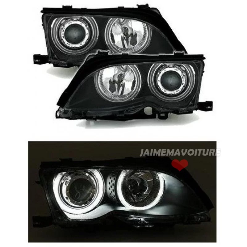 Feux avants noirs angel eyes CCFL BMW Série 3 E46 Feux avants noirs angel eyes CCFL BMW Série 3 E46
