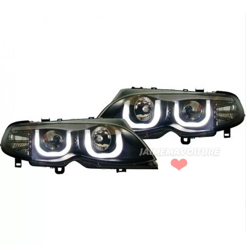 Phares avants leds BMW Série 3 E46 anneaux carrés Phares avants leds BMW Série 3 E46 anneaux carrés