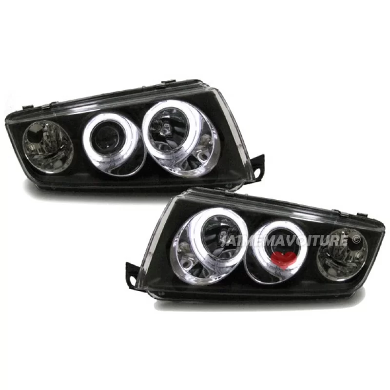 Fari anteriori neri angel eyes CCFL Skoda Fabia tuning