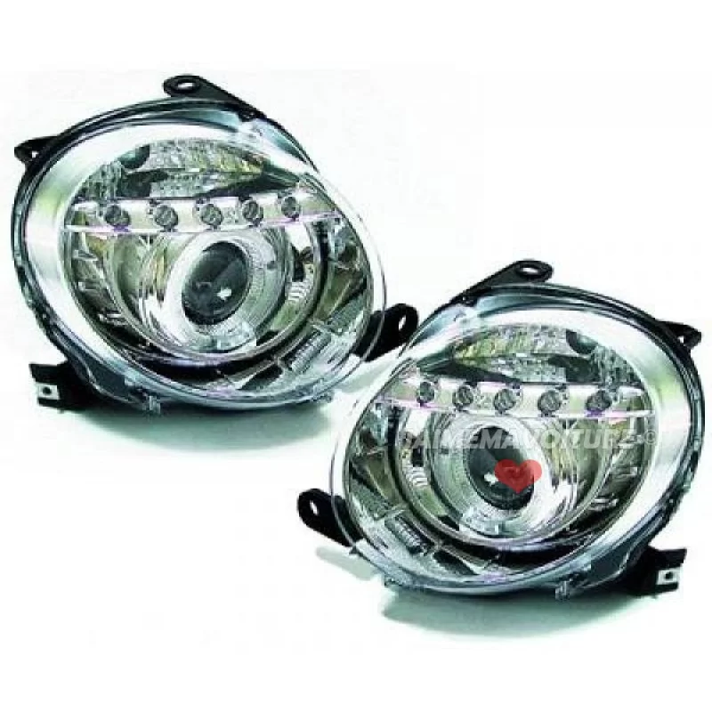Fiat 500 kromade tuning led-strålkastare fram Fiat 500 kromade tuning led-strålkastare fram