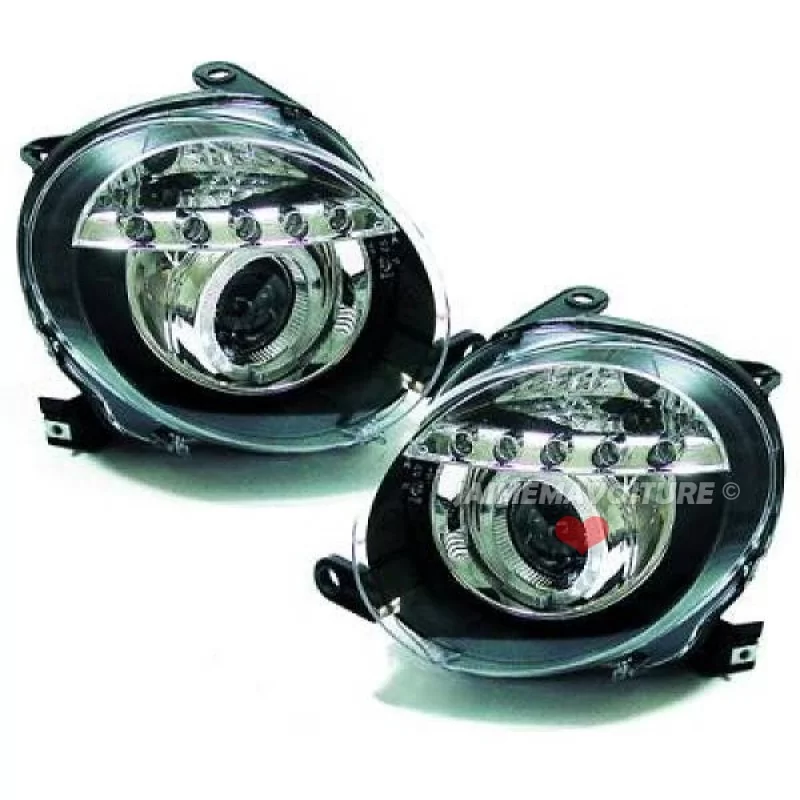 Fiat 500 negro tuning led luces delanteras