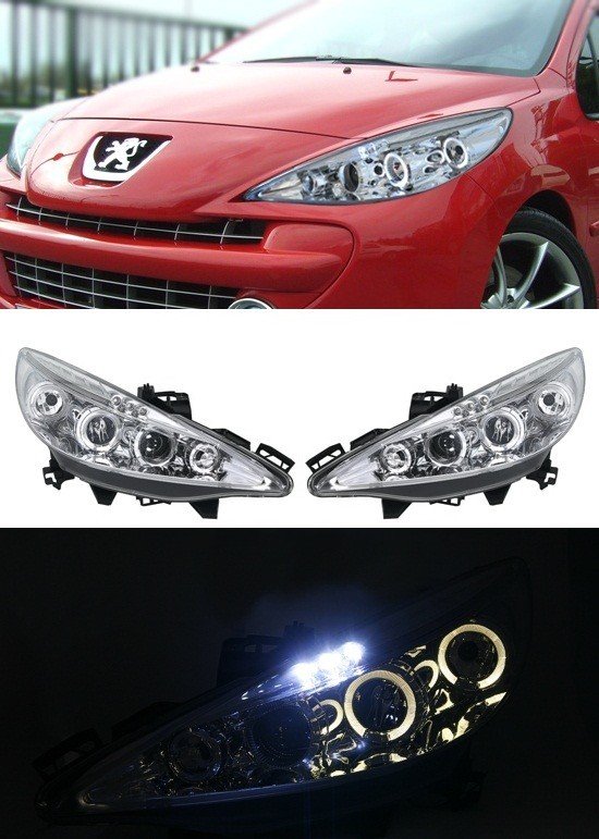 Phares angel eye chrome pour Peugeot 207